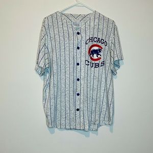 Vintage 90s Mens Medium Chicago Cubs Pinstripe Cotton Baseball Jersey Shirt